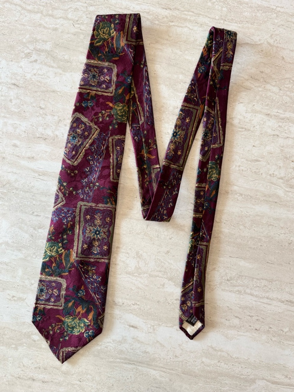 Vintage Givenchy Monsieur Men’s Silk Tie Burgundy Gold Floral Paisley 70’s 80’s